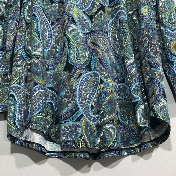 JJill Women TShirt Tunic Size XS Paisley Smocked Long Sleeve Blue Green Retro - Picture 5 of 11